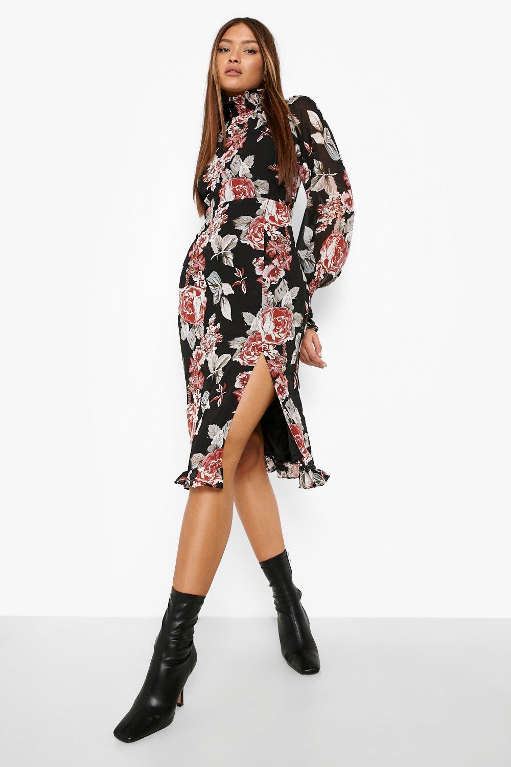 Women's Floral Print Shirred High Neck ...